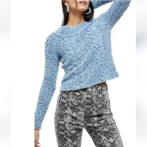 Free People Women's Blue Marine Avalon Off The Shoulder Pullover Sweater Size S